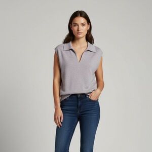 MONROW Lilac SuperSoft V-Neck Collared Sweater Vest Size Large Preppy Staple